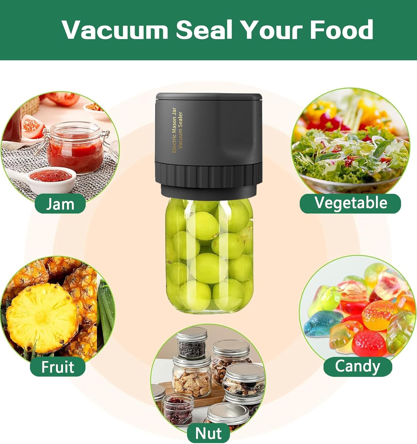Electric Mason Jar Vacuum Sealer for Canning Jars with Regular Lids C45033
