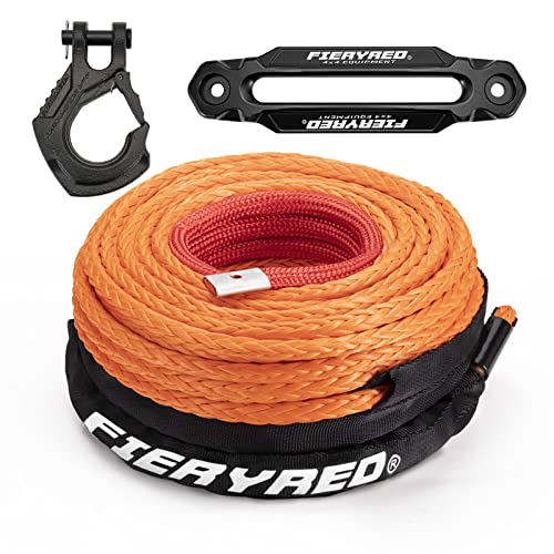 FIERYRED Synthetic Winch Rope 3/8 Inch 100FT - 26500Ibs Winch Line Cable Rope with Winch Hook Fairleads for 4WD Off Road Vehicle ATV UTV SUV SUV Trucks