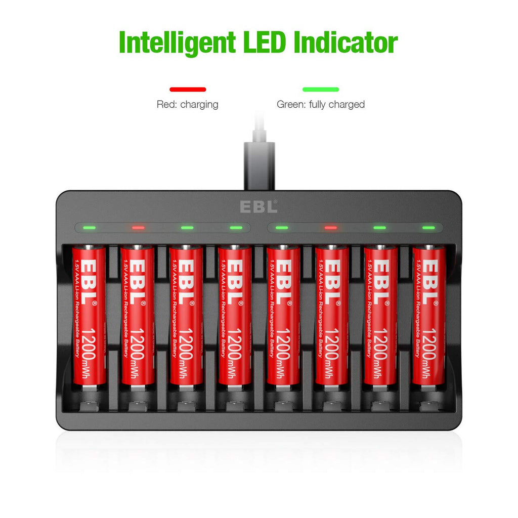 8 Pack Rechargeable Lithium AAA Batteries with Smart Charger X10537