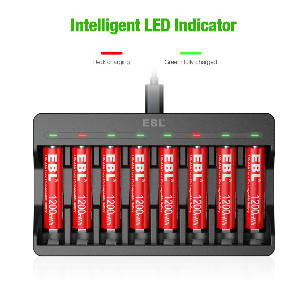 8 Pack Rechargeable Lithium AAA Batteries with Smart Charger X10537