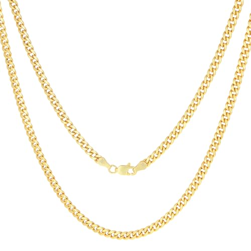 Nuragold 14k Yellow Gold 4mm Miami Cuban Link Chain Pendant Necklace, Mens Womens Jewelry 16" 18" 20" 22" 24" 26" 28" 30"