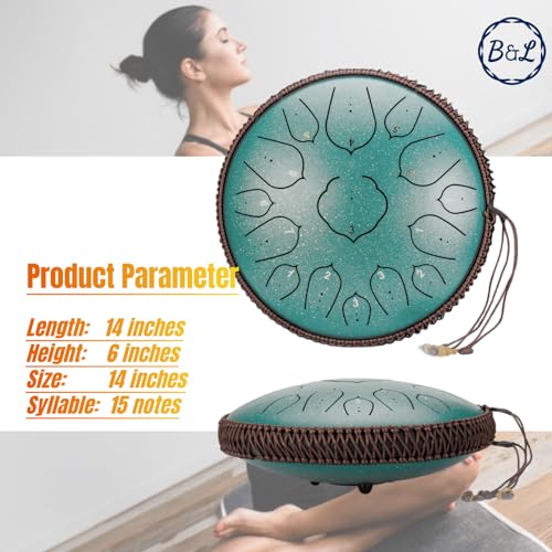 Steel Tongue Drum 15 Notes 14 Inches Percussion for Meditation Yoga S267032