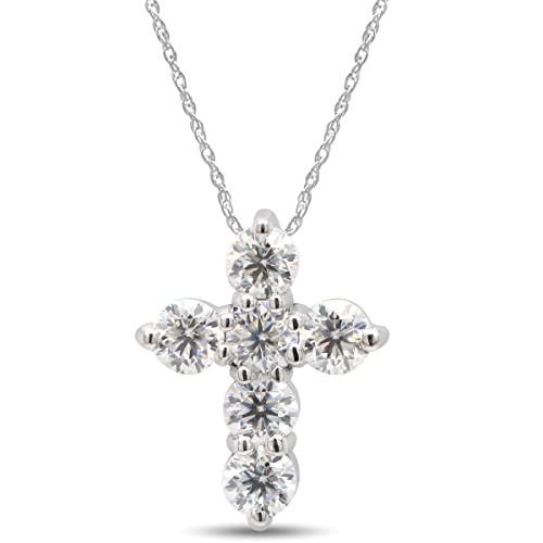 SAVEARTH DIAMONDS 1/2 Carat Round Cut Lab Created Moissanite Diamond Cross Pendant Necklace In 14K Gold Over Sterling Silver Jewelry For Women With 18" Chain (VVS1 Clarity, 0.50 Cttw)