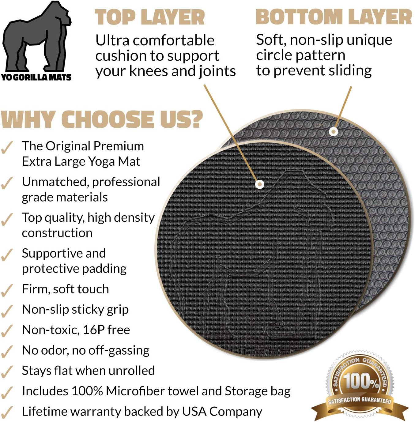 Large Yoga Mat 7x5 ft Extra Thick Non-Slip Exercise Mat for Home Workouts T94010