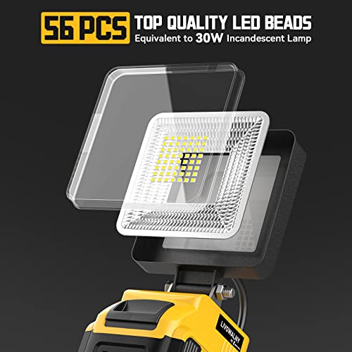 Cordless LED Work Light for 20V Battery, 30W 3000LM Flood Light with Adjustable Head and USB Charging Port F30445