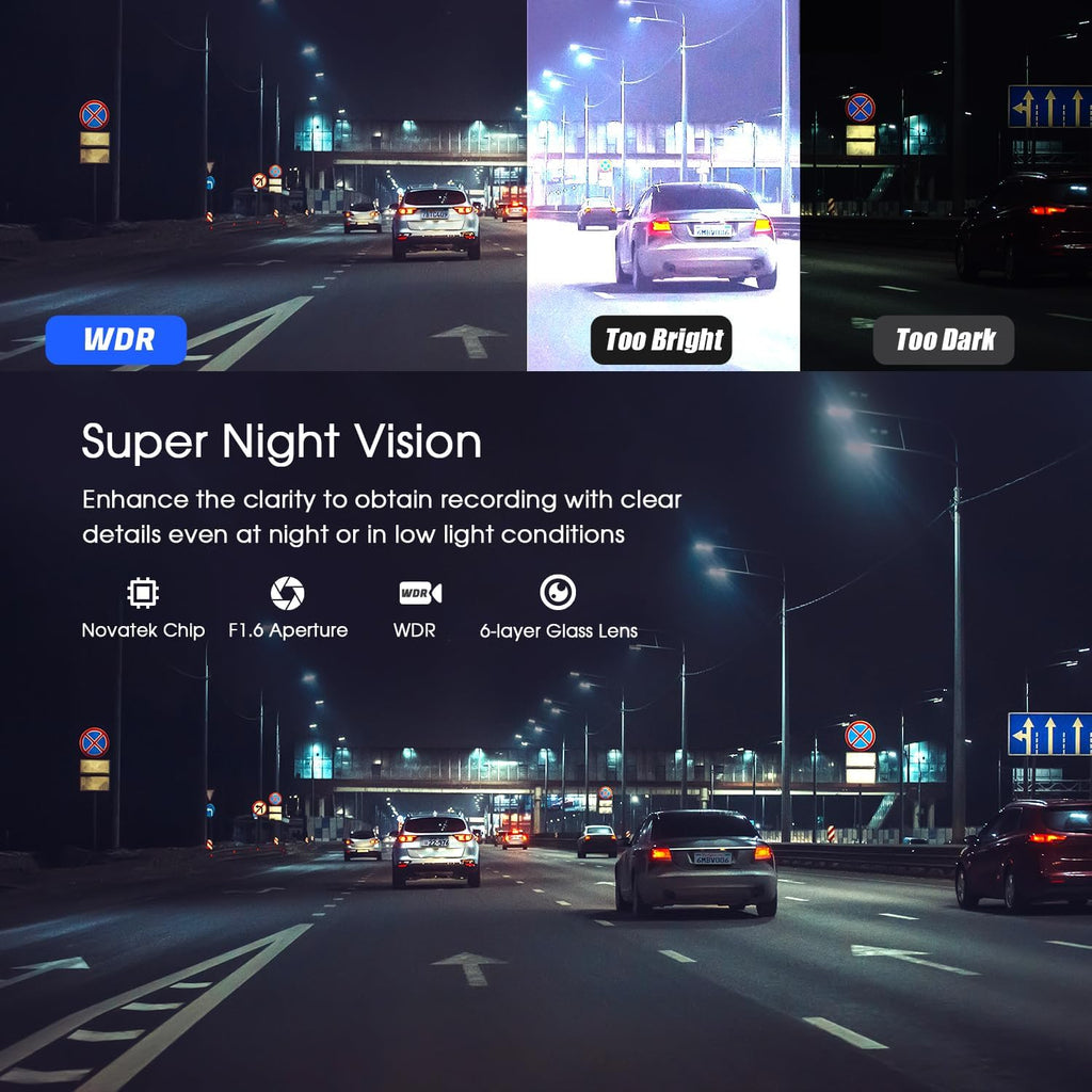 4K/1080P Dual Dash Camera, Front and Rear, Wi-Fi, Night Vision, Parking Mode W825410