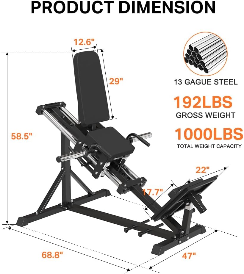 Compact Leg Press Machine with Calf Block, Plate-Loaded, 1000LBS Capacity I6143