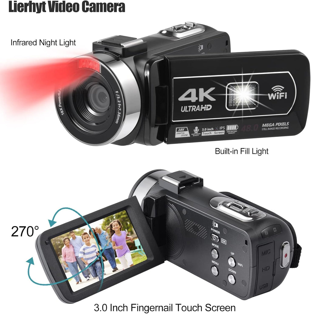 4K 18X Zoom Vlogging Camera with Touch Screen and Night Vision O258