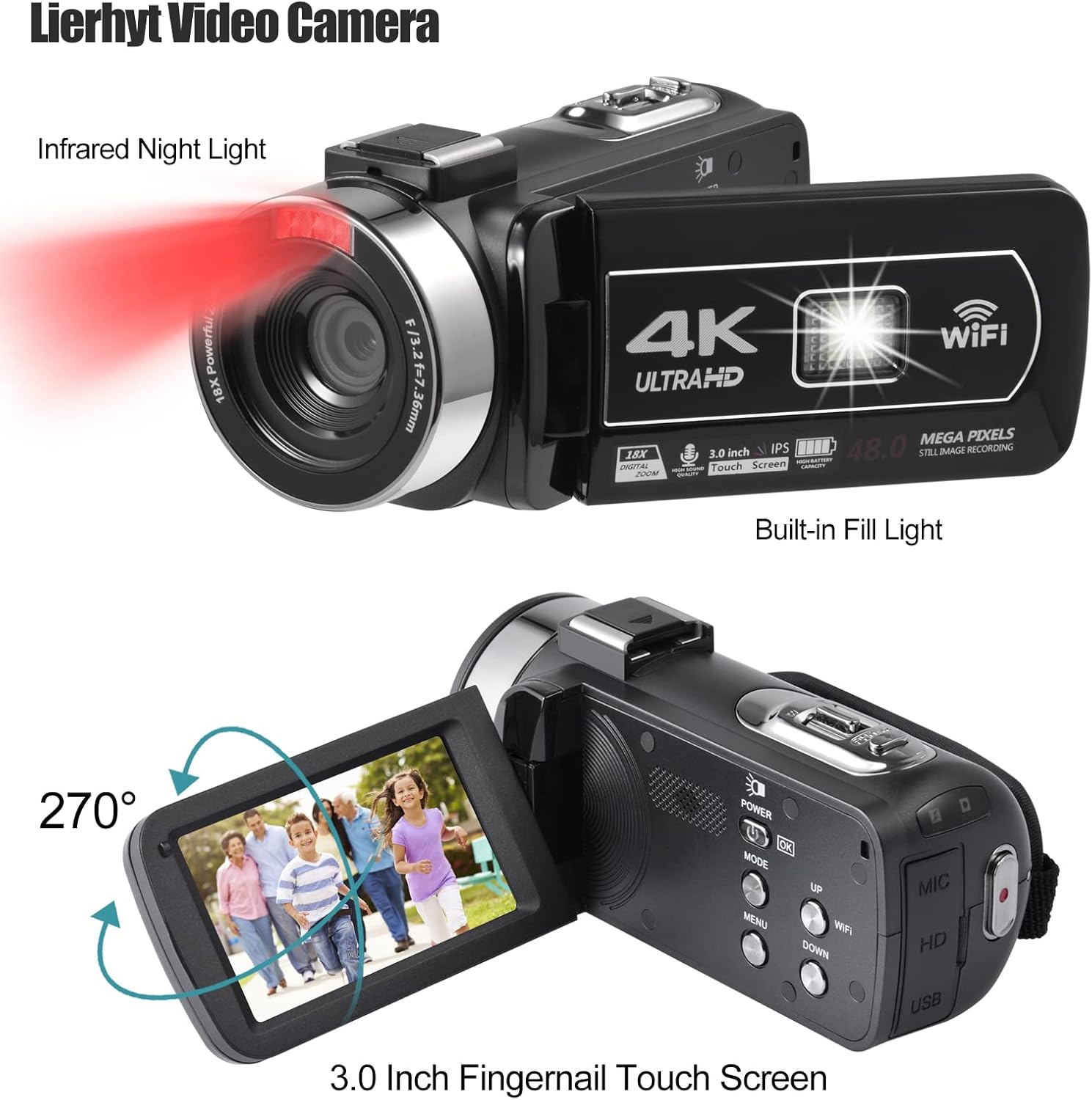 4K 18X Zoom Vlogging Camera with Touch Screen and Night Vision O258
