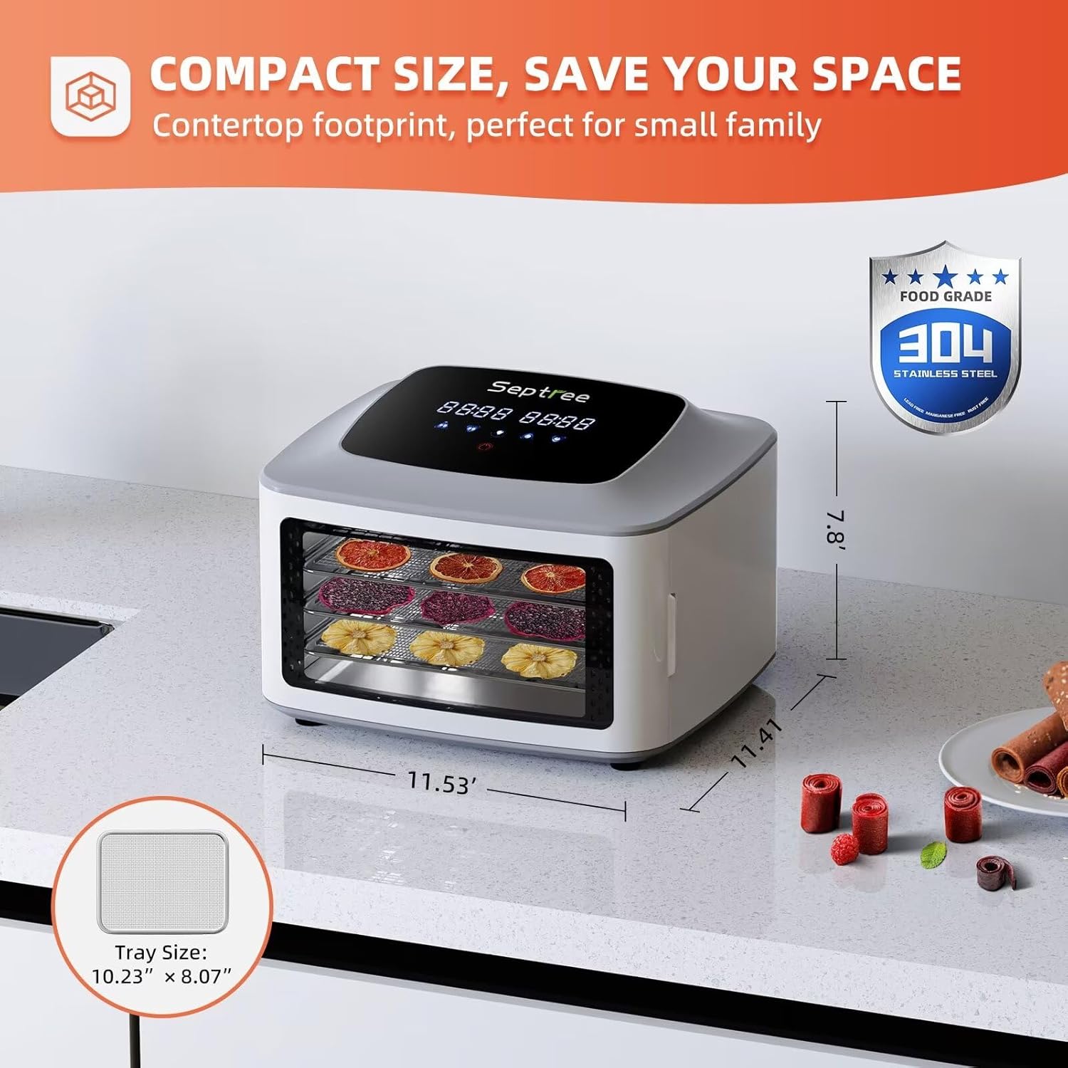 4-Layer Food Dehydrator with Stainless Steel Trays, 400W, Timer Control for Jerky, Herbs, Meat, Fruit, Veggies R676429