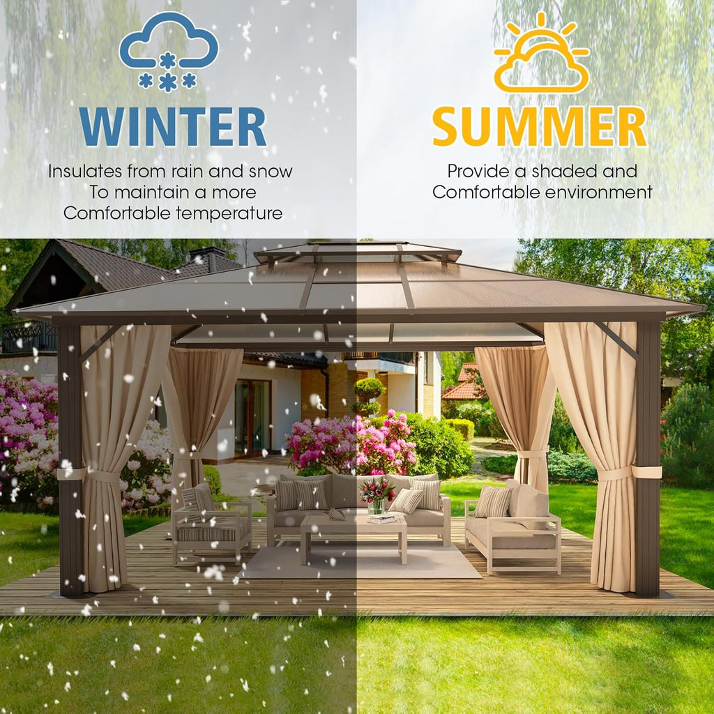 10x12FT Hardtop Gazebo with Curtains and Netting for Patios T46473
