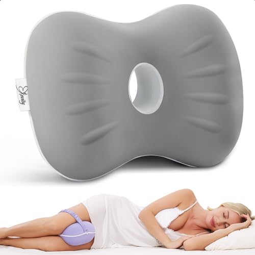 Knee Pillow for Side Sleepers Hip Pain, Memory Foam Leg Pillow for Side Sleeping, Cushion for Sciatica, Back, Pregnancy & Spine Alignment with Washable Cooling Cover (Grey, Large)