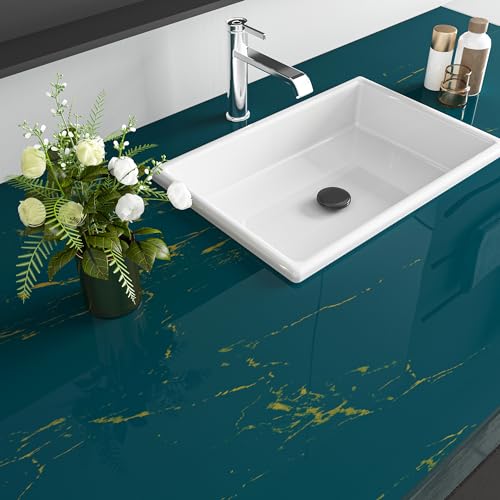 Dark Teal Blue and Gold Marble Contact Paper Peel and Stick Wallpaper U597