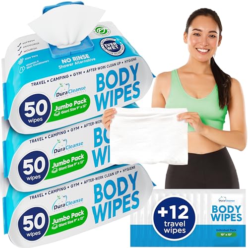 Body Wipes for Adults Bathing No Rinse (2 Pack) 100 XL Shower Wipes + 8 Travel Bath Wipes - 9" x 12" Extra Thick Adult Disposable Washcloths for Elderly Incontinence & Camping Essentials