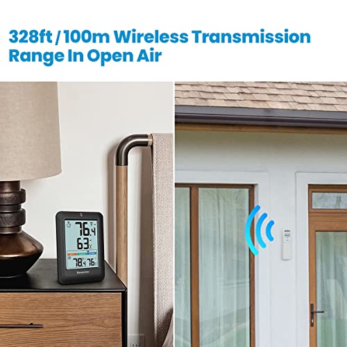 Indoor Outdoor Thermometer Hygrometer Wireless with 2 Sensors, 328ft Range, Black X150990