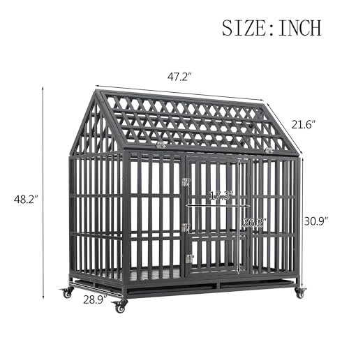 Heavy Duty Metal Dog Kennel for Medium Large Dogs with Lockable Wheels L17669