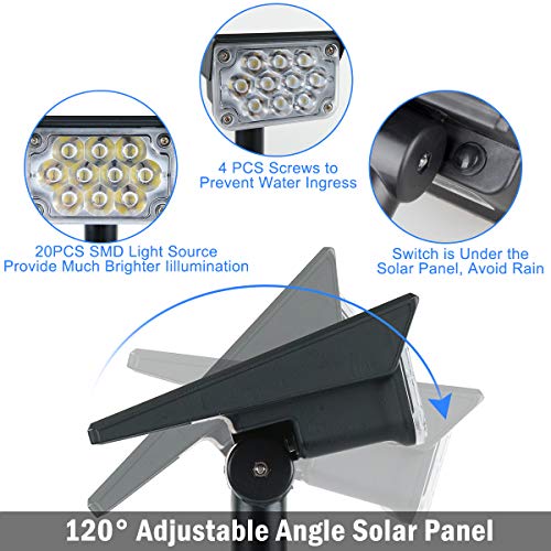 Solar Landscape Spotlights, 20 LED IP65 Waterproof, 2-in-1 Outdoor Solar Lights, 4 Pack R68750