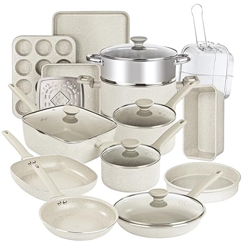 GRANITESTONE Blue 20 Pc Kitchen Pots and Pans Set Non Stick Cookware Set, Kitchen Cookware Sets, Granite Nonstick Cookware Set, Diamond Coated Non Toxic Cookware Set, Oven & Dishwasher Safe