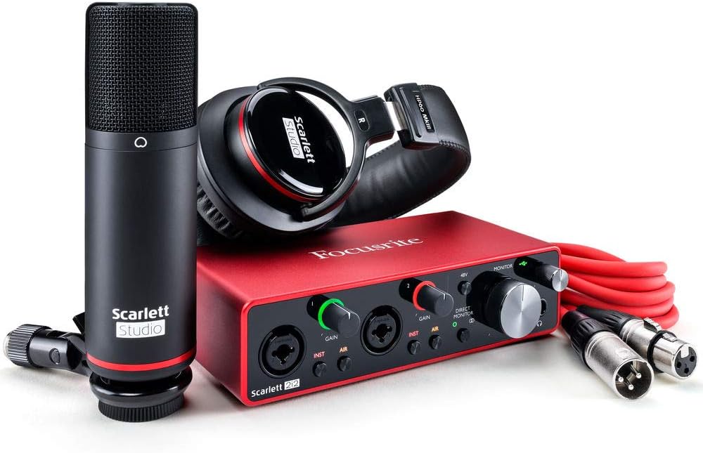 2-in, 2-out USB Audio Interface with Microphone & Headphones Bundle W380869