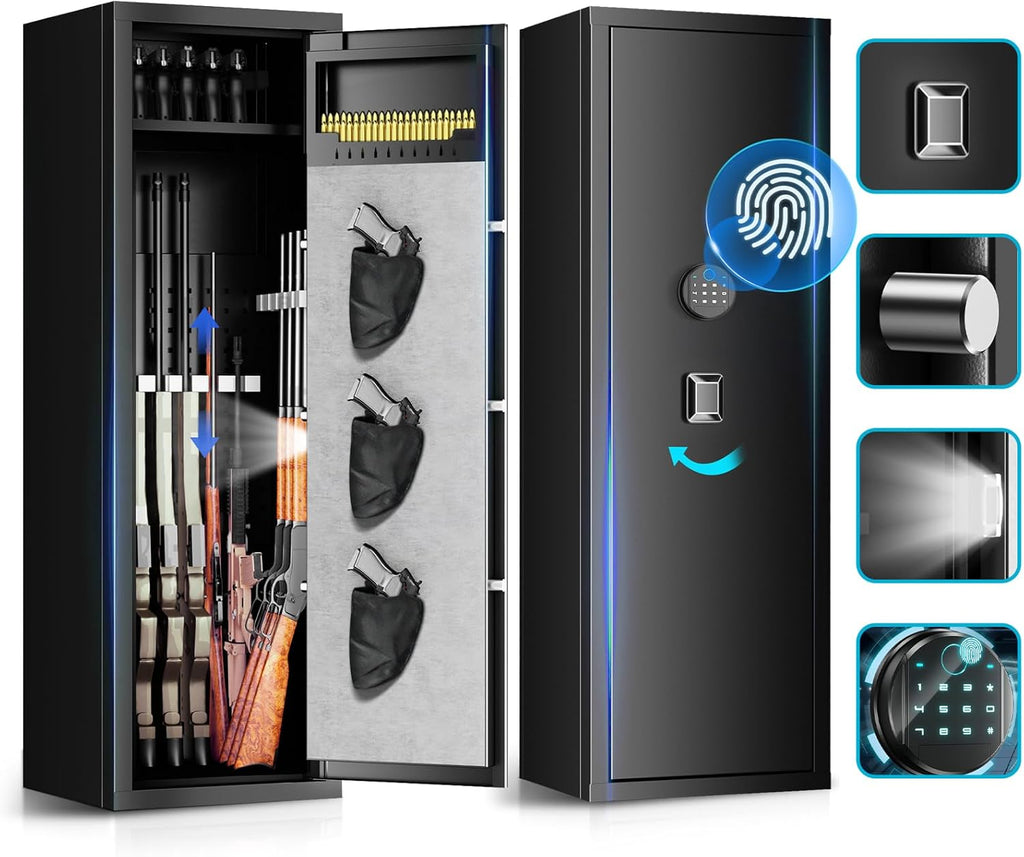 10-15 large Unassembled Gun Safe,Fingerprint Quick Access Gun Safes for Home Rifle and Pistols,Gun Safe&Cabinet with Removable Shelf and Pistol Bag, Rifle Safe with Dual Alarms & Silent Mode.