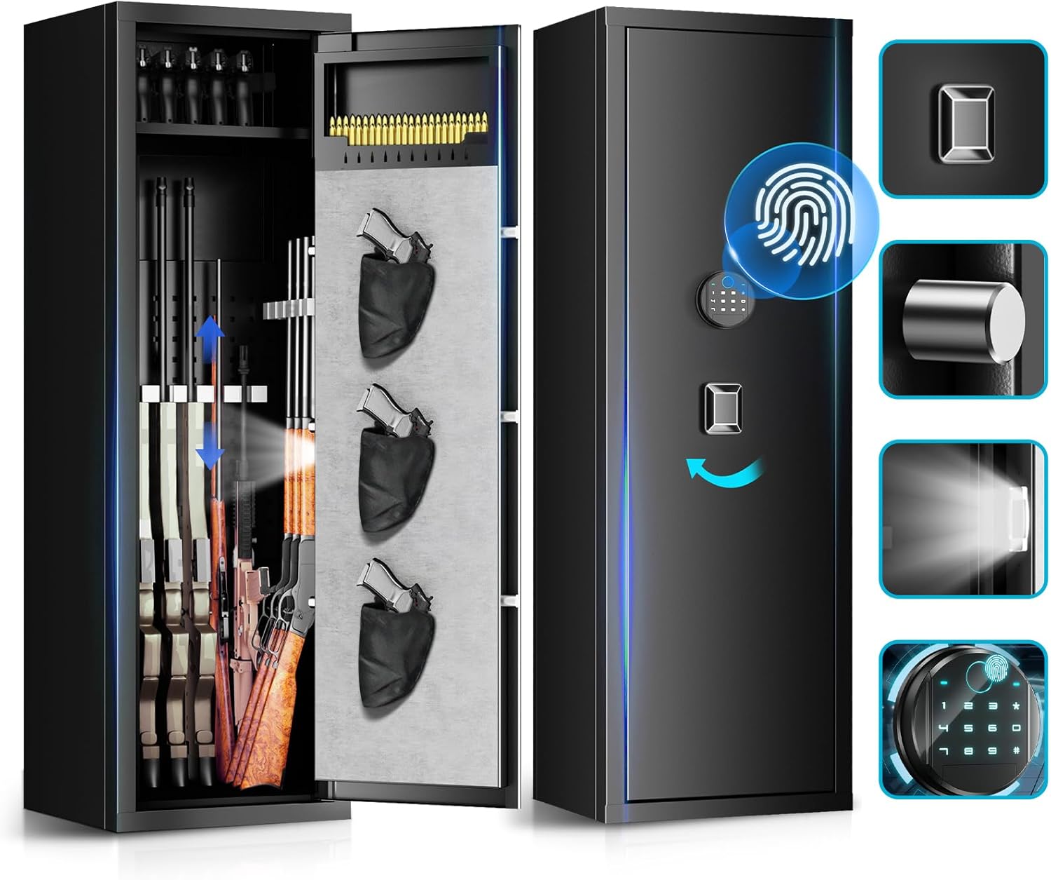 10-15 large Unassembled Gun Safe,Fingerprint Quick Access Gun Safes for Home Rifle and Pistols,Gun Safe&Cabinet with Removable Shelf and Pistol Bag, Rifle Safe with Dual Alarms & Silent Mode.