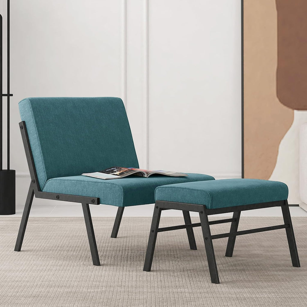 Modern Linen Accent Chair with Ottoman B1589