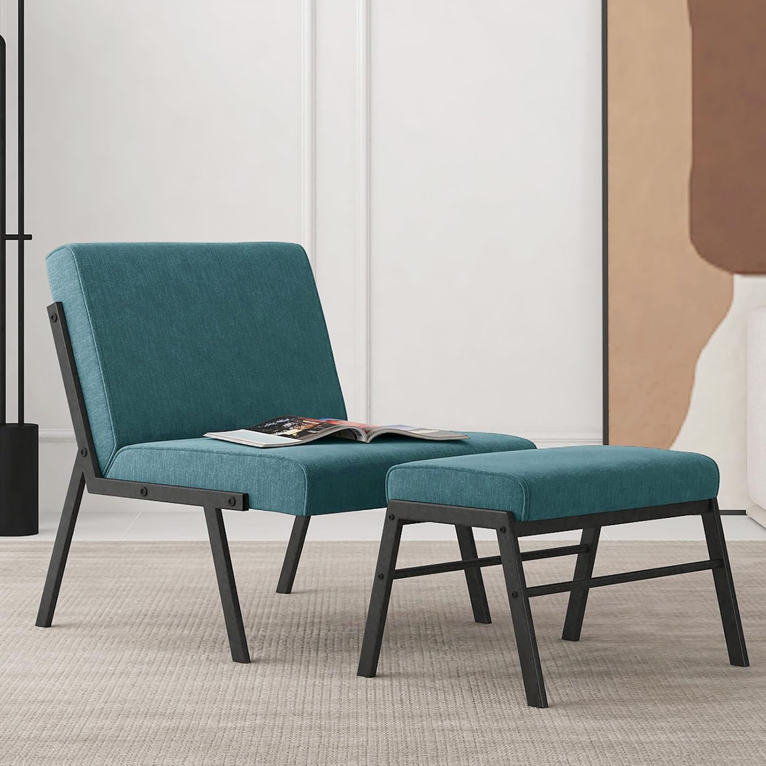 Modern Linen Accent Chair with Ottoman B1589