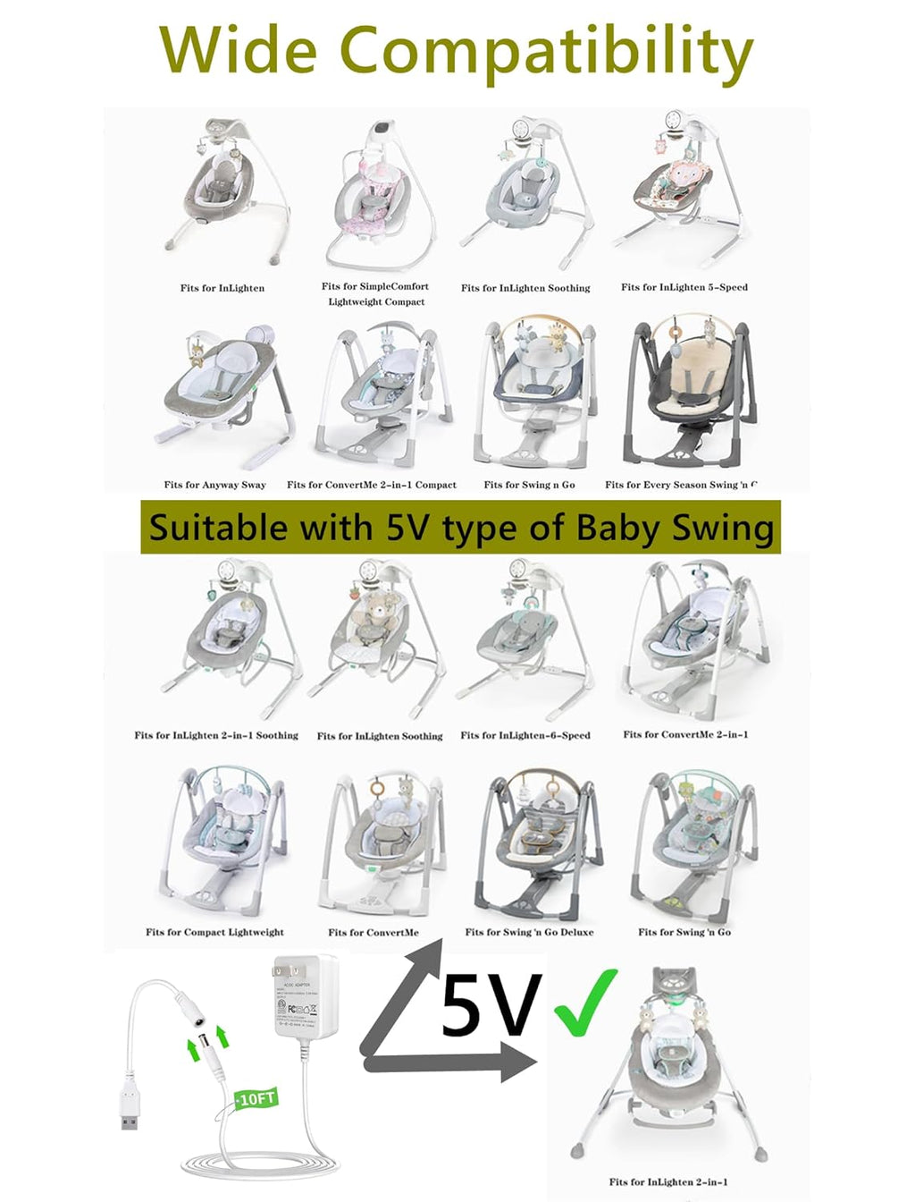 Replacement baby swing cord USB charger A3388
