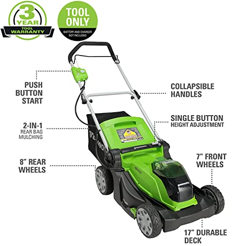 40V 17" Cordless Push Lawn Mower, 4.0Ah Battery and Charger Included H381388