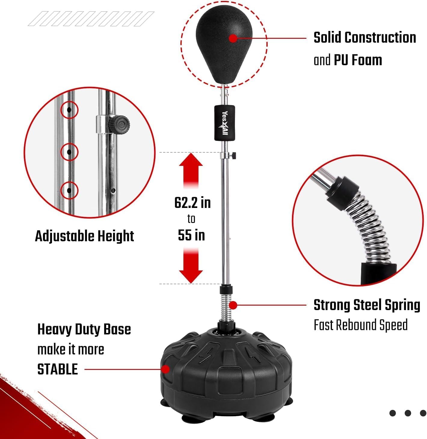 Punching Bag with Stand, Adjustable Height, Speed Reflex Ball S408