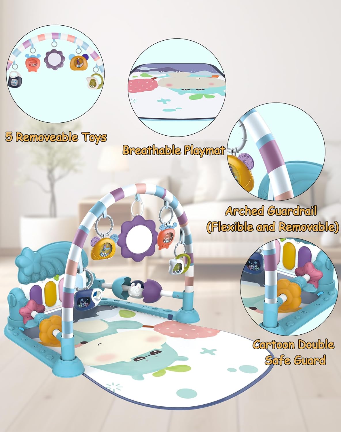 Tummy Time Play Mat with Piano, Foldable Baby Activity Gym Q938