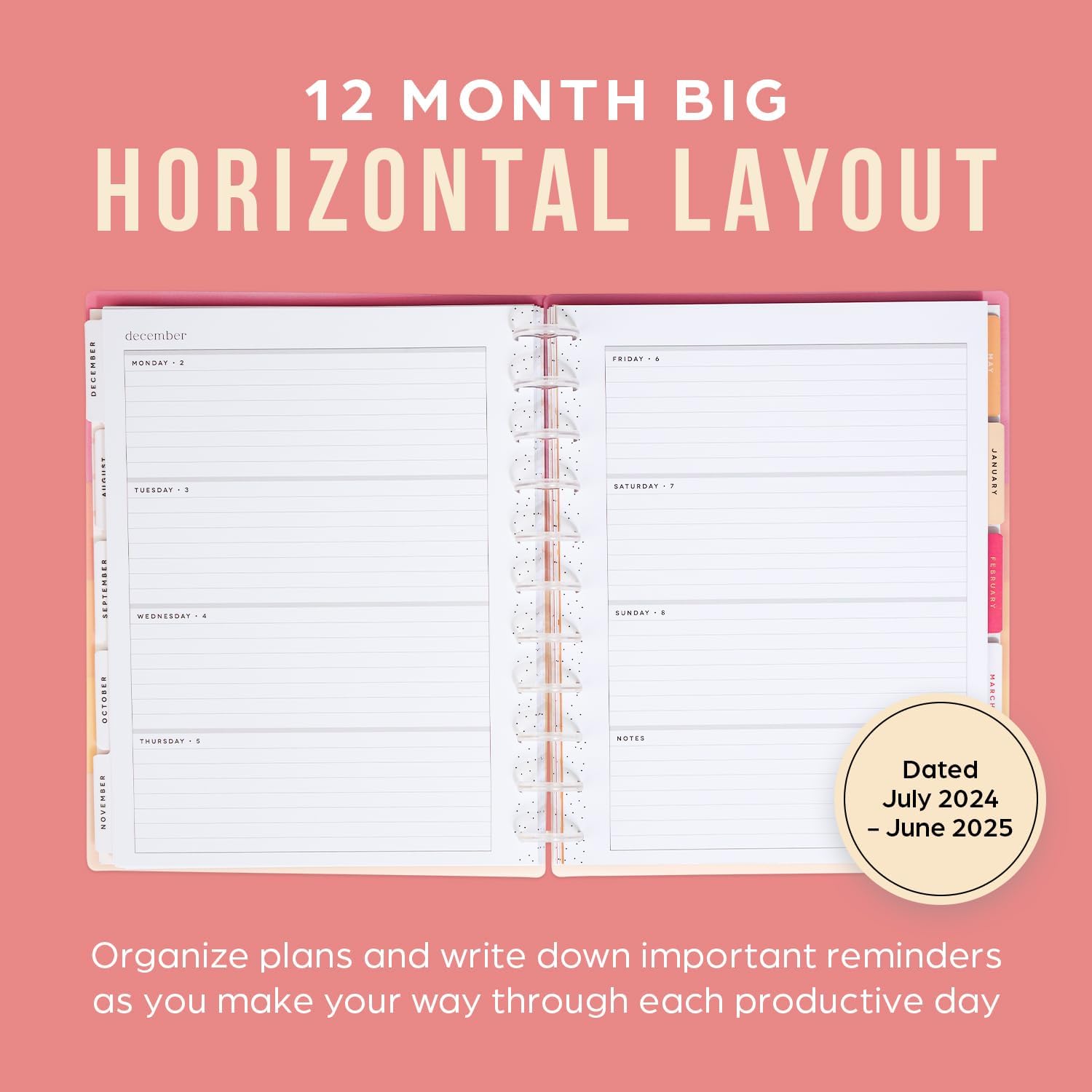 12-Month Academic Planner, July 2024–June 2025, Daily and Monthly, Big Size, Horizontal Layout, 72 Pages I29299