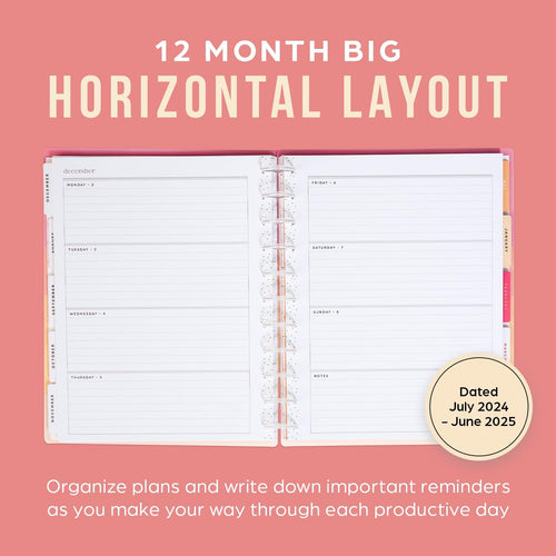 12-Month Academic Planner, July 2024–June 2025, Daily and Monthly, Big Size, Horizontal Layout, 72 Pages I29299