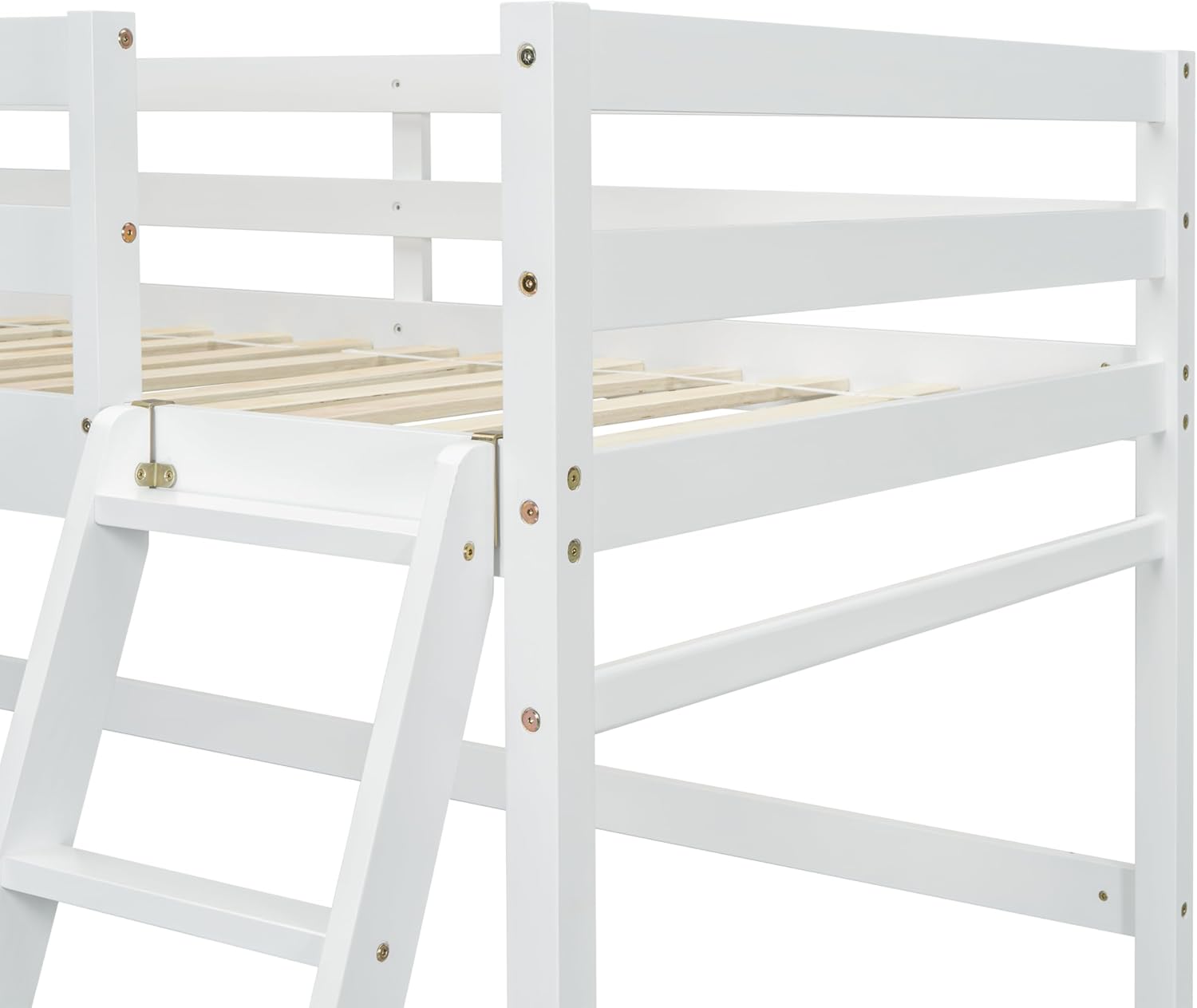 High Loft Bed with Ladder and Safety Guardrail for Kids Teens, White D580