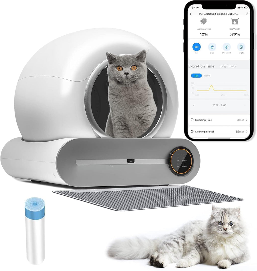 【New】 Automatic Cat Litter Box, Extra Large 65+9L Self-Clean/Free-Scoop Litter Box Robot Toilet, Safety Protection/APP Control/Odor Isolation, with Mat/Bag/Brush for Multiple Cats from 2 to 17LB