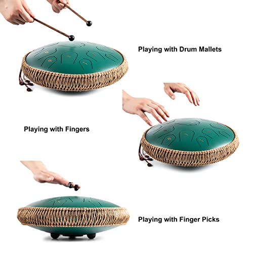 15 Inch Steel Tongue Drum with Music Book, Mallets and Carry Bag R915