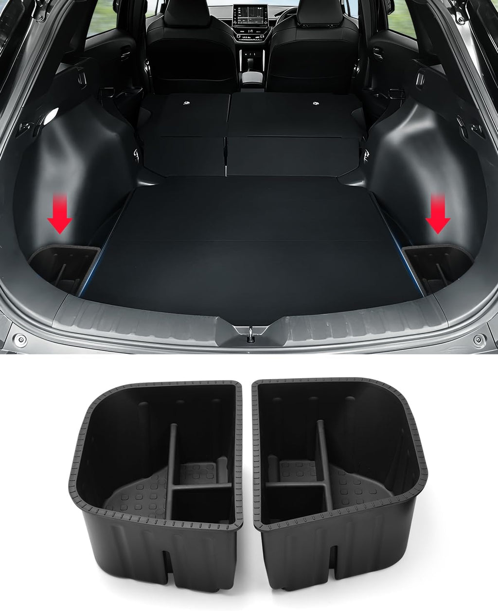 Karltys Rear Trunk Organizer for Toyota Corolla Cross Accessories 2022-2025 (NOT for Corolla), Corolla Cross Trunk Side Pockets Waterproof Trunk Storage Bin Boxes (2PCS)