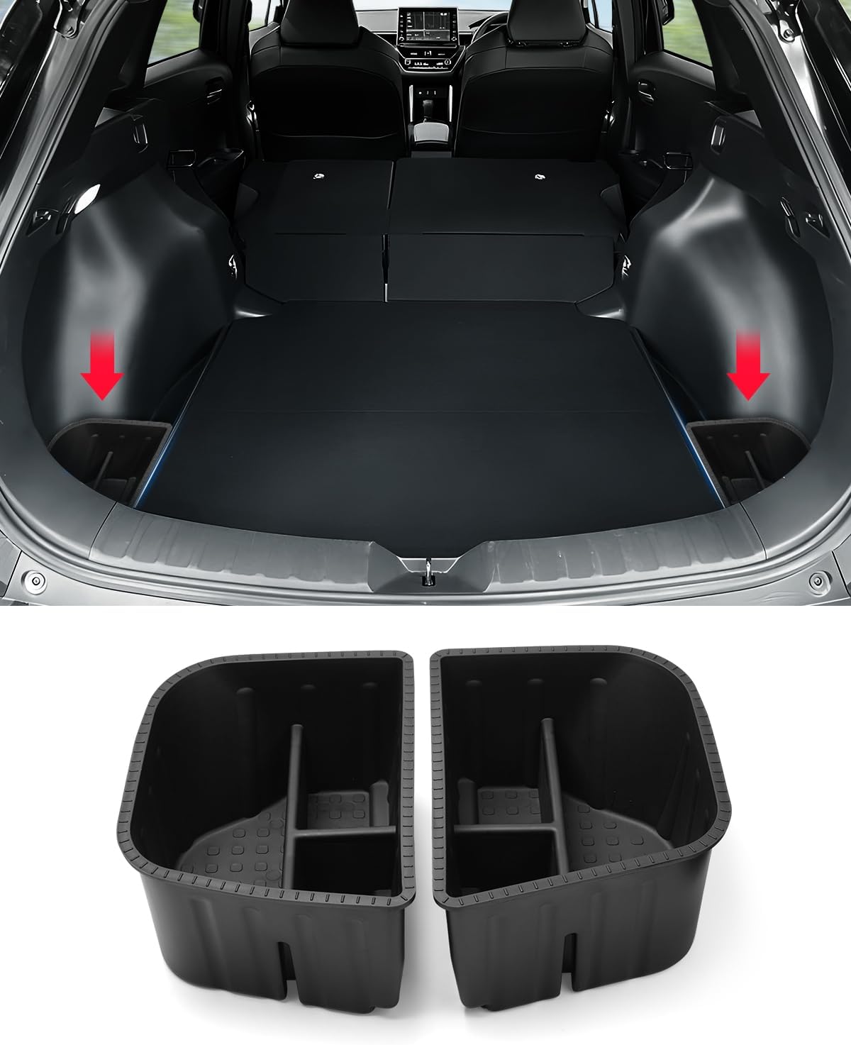 Karltys Rear Trunk Organizer for Toyota Corolla Cross Accessories 2022-2025 (NOT for Corolla), Corolla Cross Trunk Side Pockets Waterproof Trunk Storage Bin Boxes (2PCS)