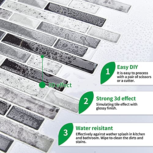 Self-Adhesive Peel and Stick Backsplash for Kitchen, Vinyl Decorative Tiles (Gray) C305926