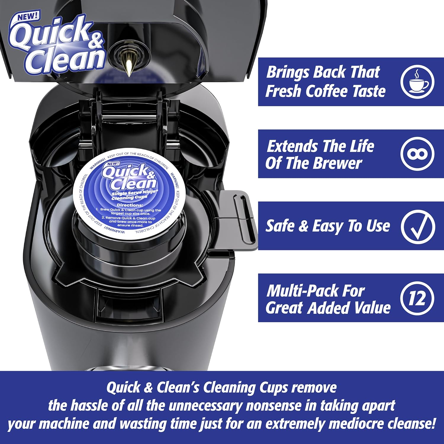 12-Pack Cleaning Pods for Single-Serve Coffee Machines, Removes Stains, Eco-Friendly V46412