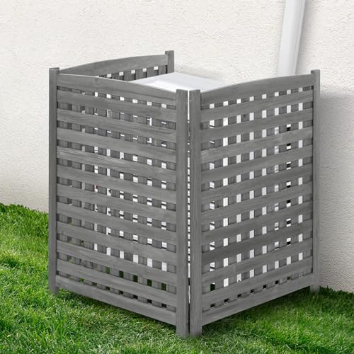 Air Conditioner Fence, Wooden Fence Panels for Outside Units, Outdoor Privacy Screen for AC, Pool and Trash Bins, 32"W x 38"H, Brown