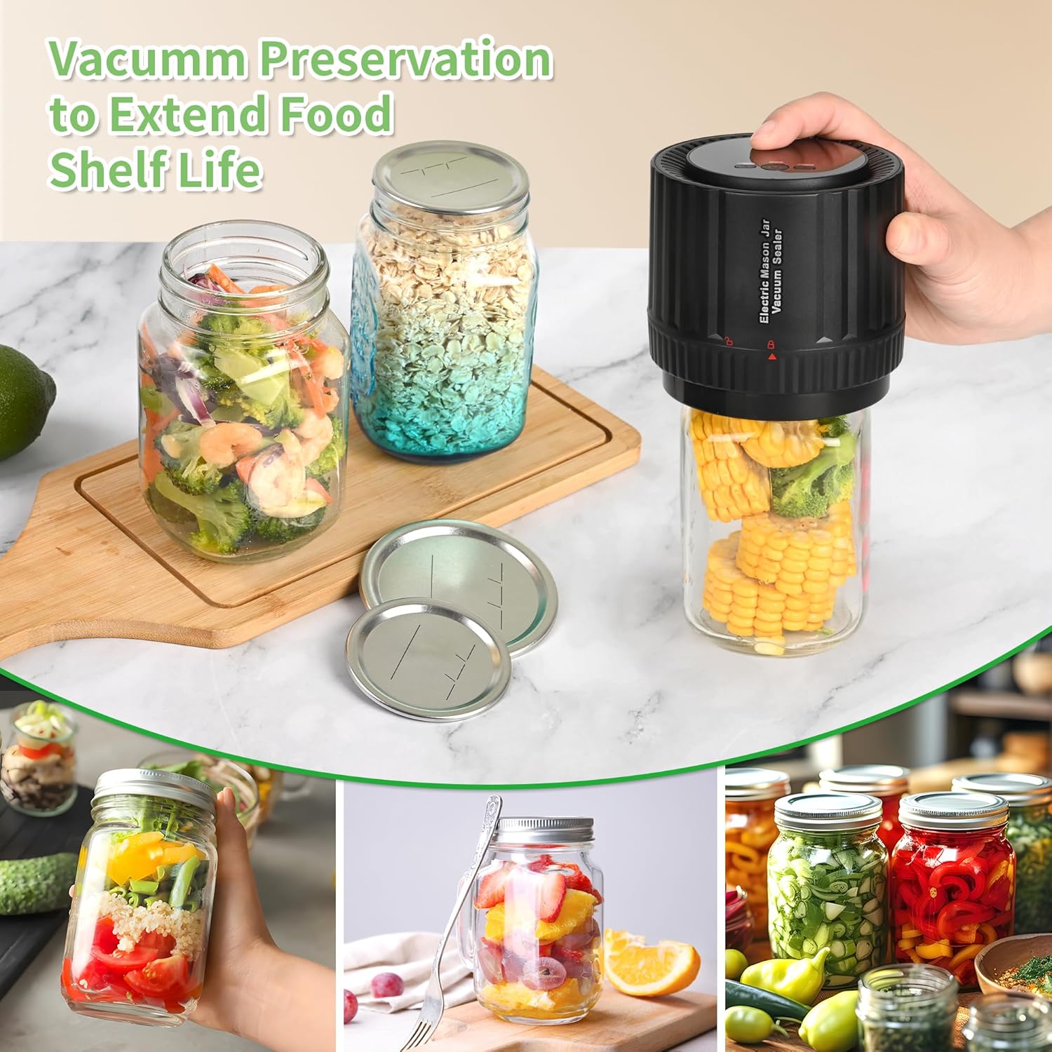 Mason Jar Vacuum Sealer Kit for Wide and Regular Mouth Jars Y127