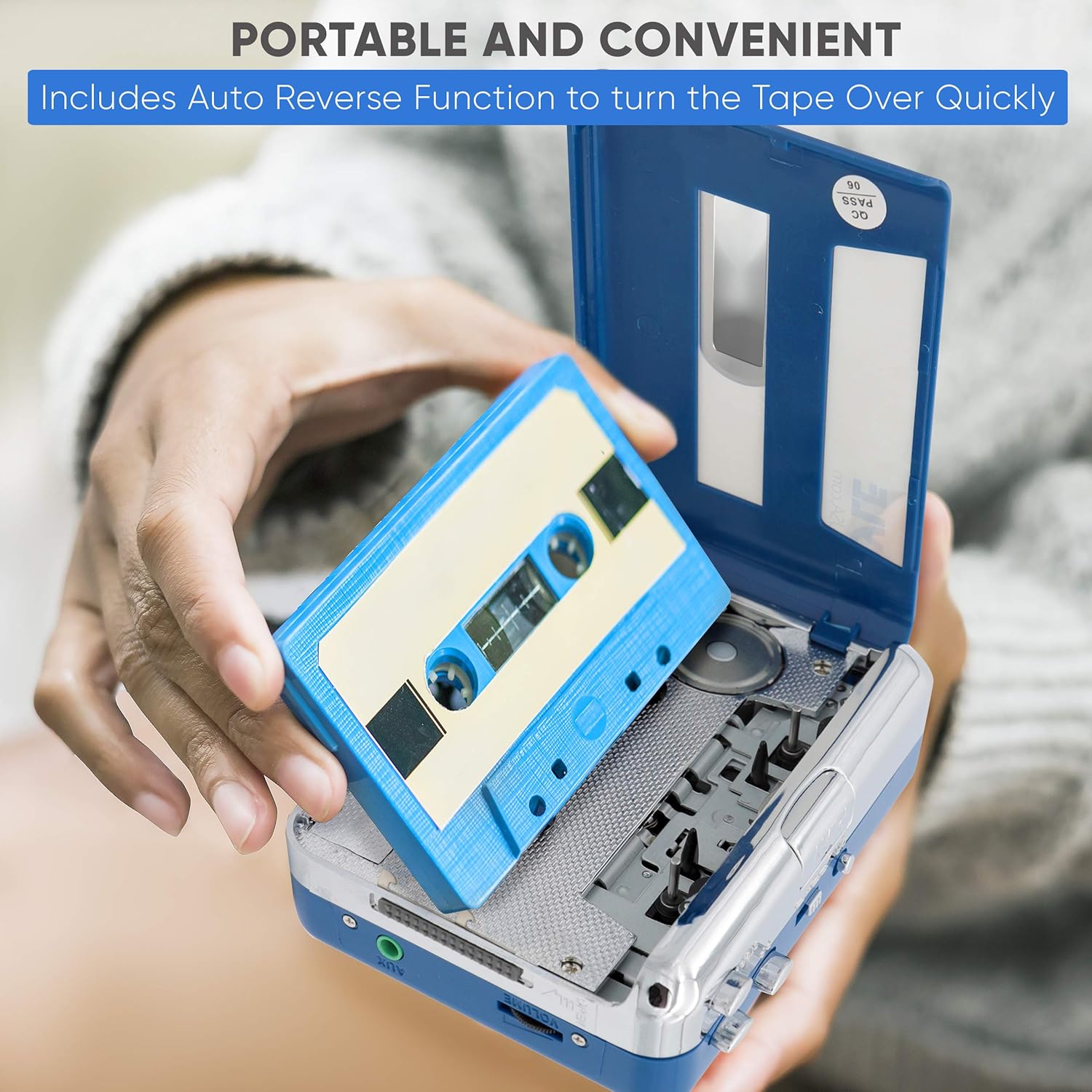 Bluetooth Cassette Player with Earphone and AUX Port J6438