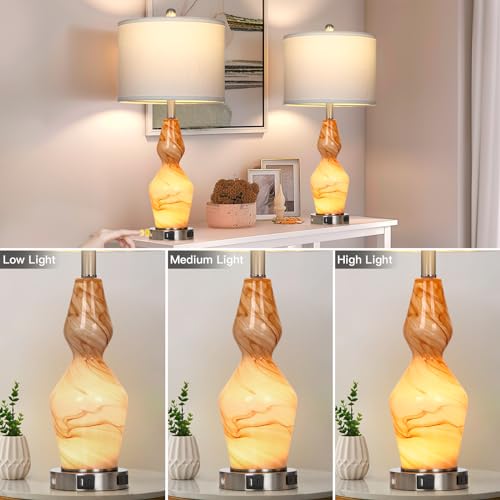 Glass Table Lamps Set of 2, 3-Way Dimmable Touch Control with USB Ports N2775
