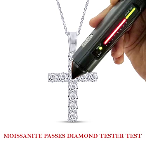 1/3 Carat Round Cut Moissanite Cross Tennis Pendant Necklace 14k Gold Over Silver with 18" Chain I396