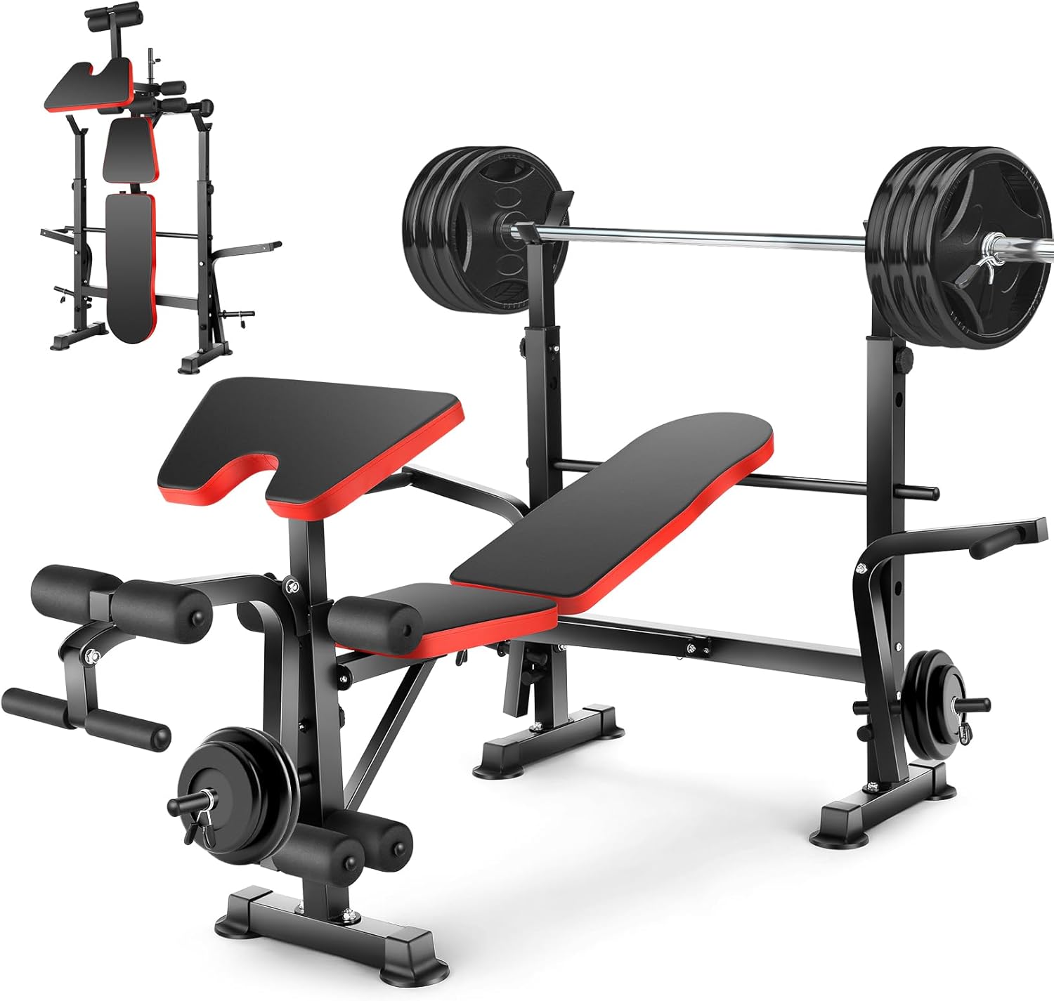 600lbs Adjustable Olympic Weight Bench Set with Preacher Curl & Leg Developer, Lifting Press Multifunctional Workout Station Incline Bench Press Full Body Workout
