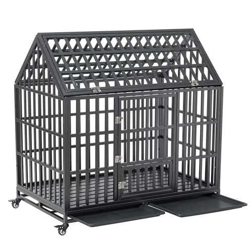 Heavy Duty Metal Dog Kennel for Medium Large Dogs with Lockable Wheels L17669