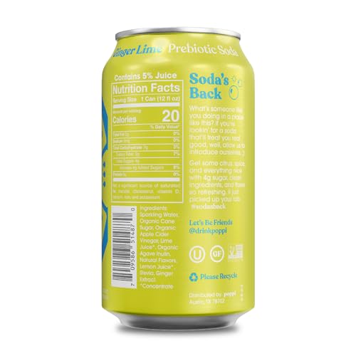 Ginger Lime Prebiotic Soda, 12 Fl Oz Can P86510