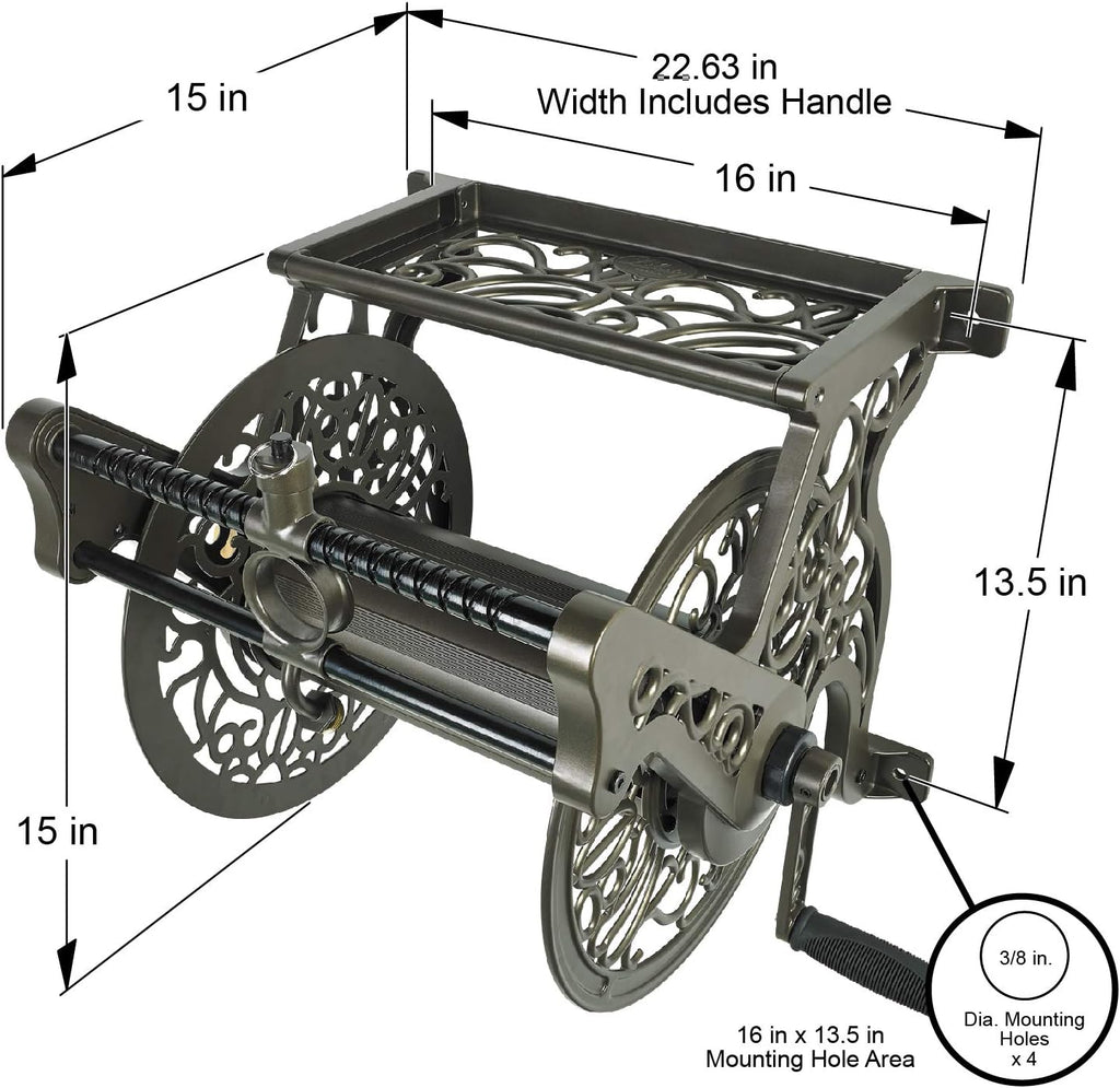 Wall Mount Garden Hose Reel, Bronze K1847