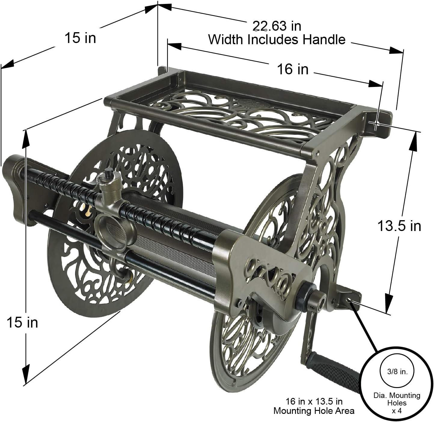 Wall Mount Garden Hose Reel, Bronze K1847